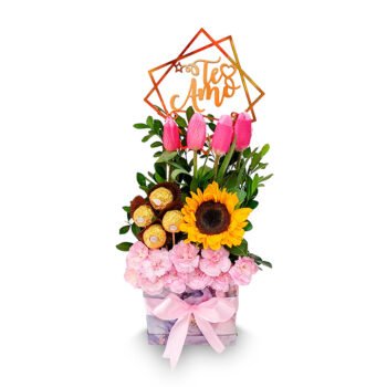 4 Tulipanes + flores + bombones Ferrero