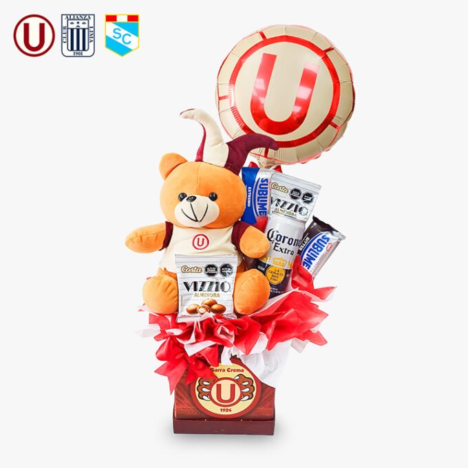 Peluche + chocolates + cerveza en lata + globo en box