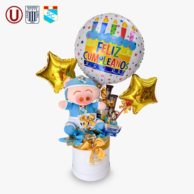 Peluche + cerveza en lata + chocolates + globo en box