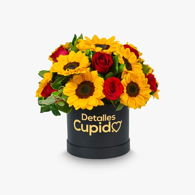 6 Girasoles + 9 rosas en box
