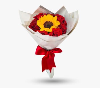 9 Rosas + girasol en ramo