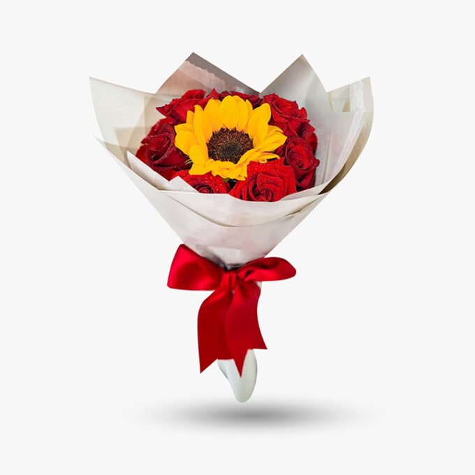 9 Rosas + girasol en ramo