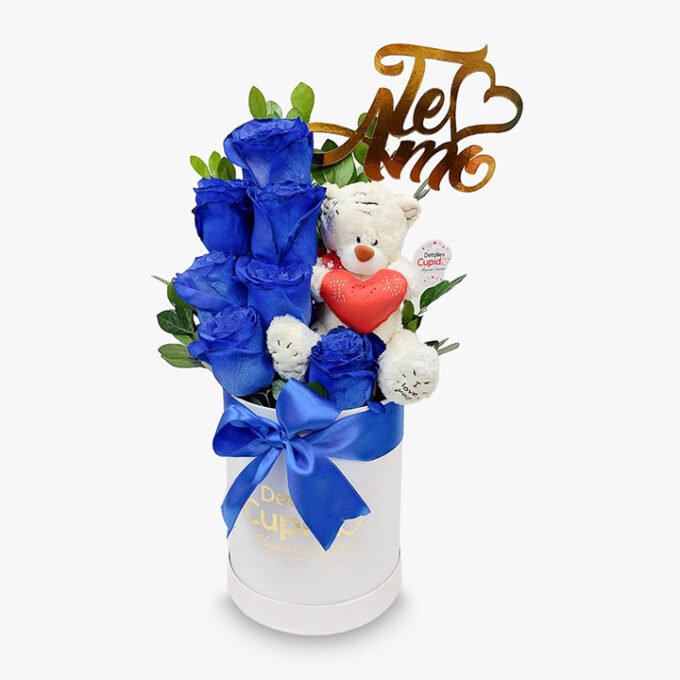 7 Rosas naturales + peluche en box
