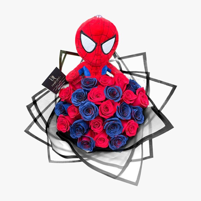 20 Rosas en ramo (azules y rojas) + peluche
