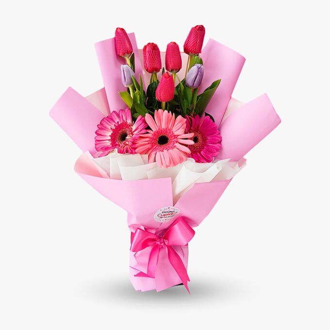 7 Tulipanes en ramo + gerberas