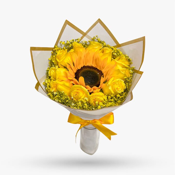 Ramo x 10 rosas + 1 girasol