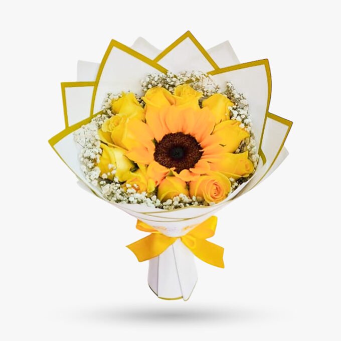 Ramo x 10 rosas + 1 girasol