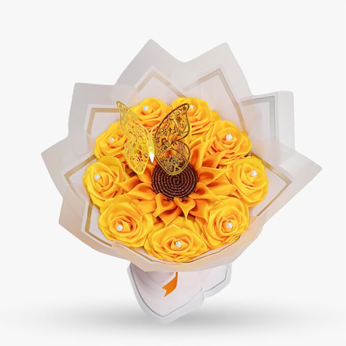 Ramo x 9 rosas eternas + 1 girasol