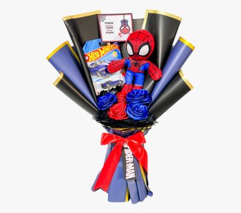 RAMO SPIDERMAN 1 carrito + peluche + 5 rosas