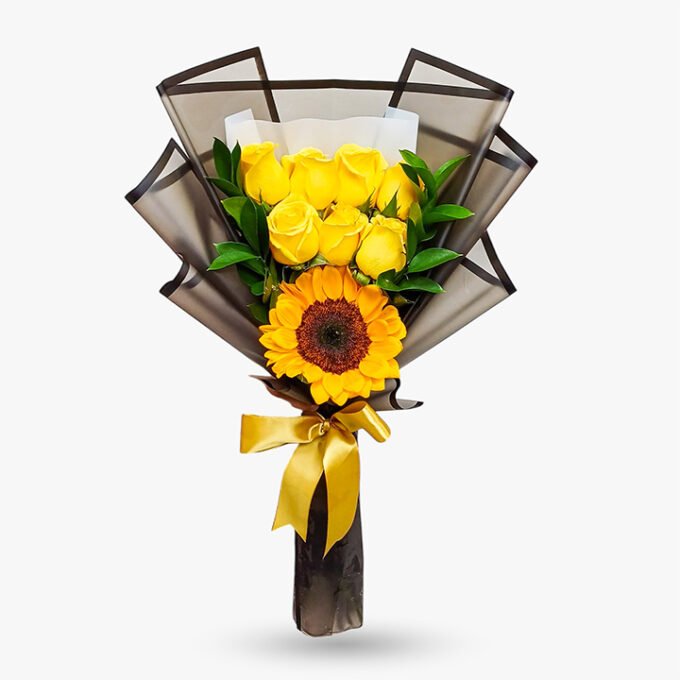 Ramo x 7 rosas + 1 girasol