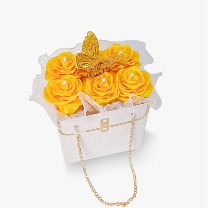 Cartera con 6 rosas eternas+ mariposa
