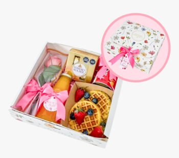 CajaWafle + pringles+ jugo + rosa+ Ferrero